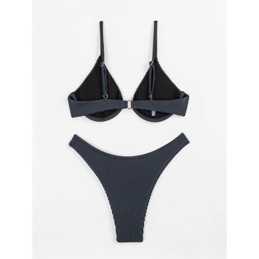 Women's Gray Two-Piece Underwire Thong Triangle Bikini - Size M/L, NWOT - Picture 8 of 8